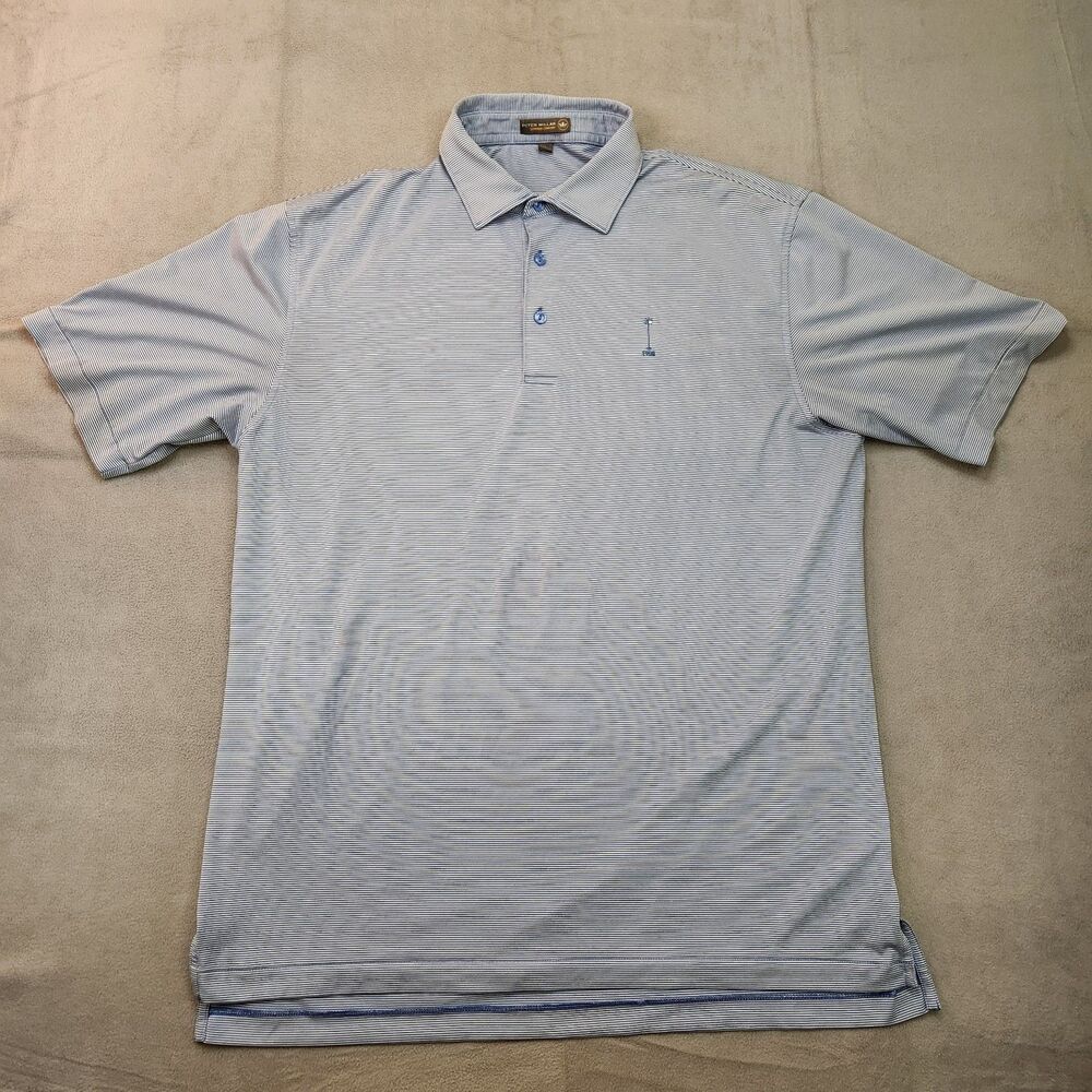 Peter Millar Summer Comfort Polo‎ Men's L Blue Striped Golf Performance Stretch